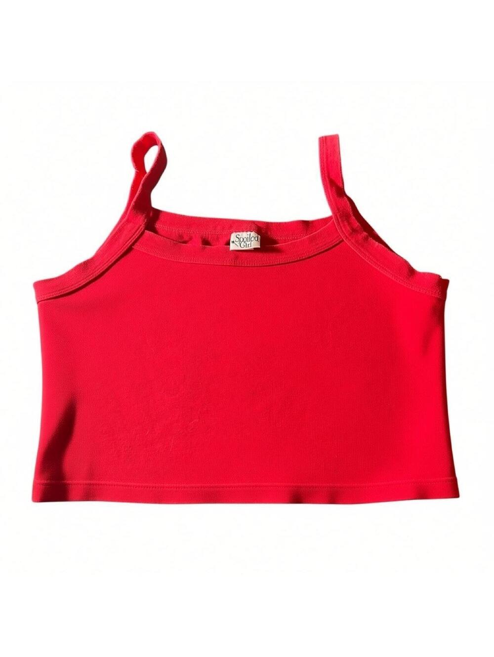Y2K Plus Size Spoiled Girl Red Square Neck Crop Tank Top